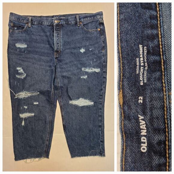 Old Navy High Rise Slouchy Straight Distressed Button Fly Jeans Plus Size 22 - Picture 1 of 8